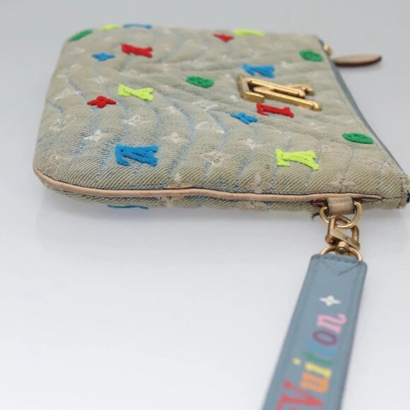 LOUIS VUITTON Monogram Denim New Wave Pochette Zip Bag Blue M67538 Auth 110431 - Picture 6 of 16
